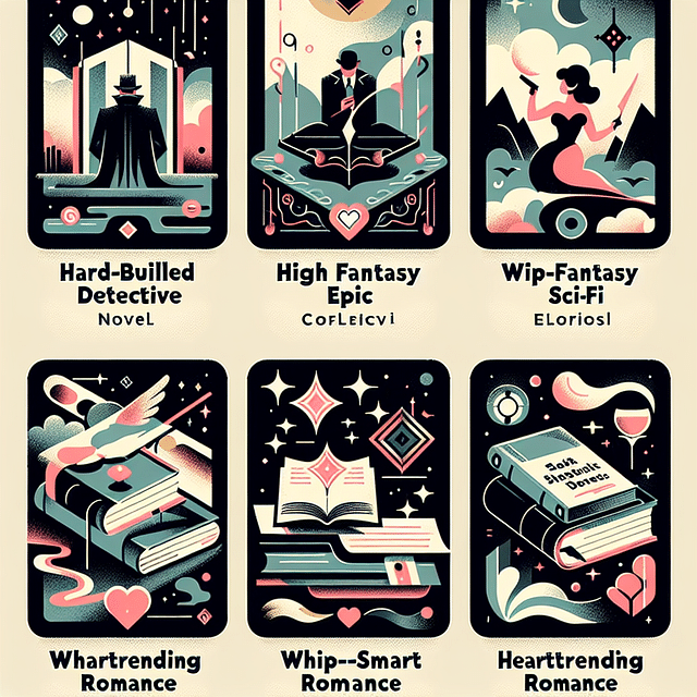 A selection of book formatting styles showcasing different genres.