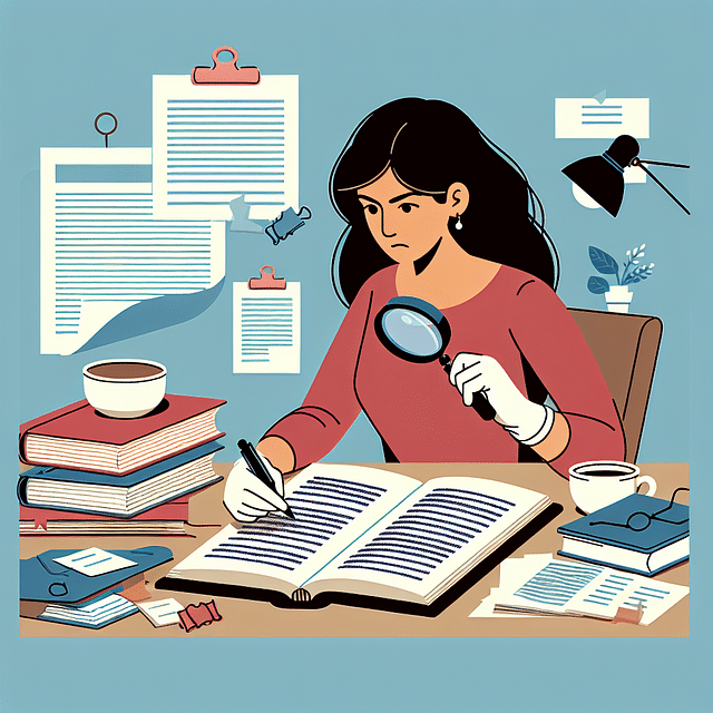 A writer meticulously proofreading a formatted book.