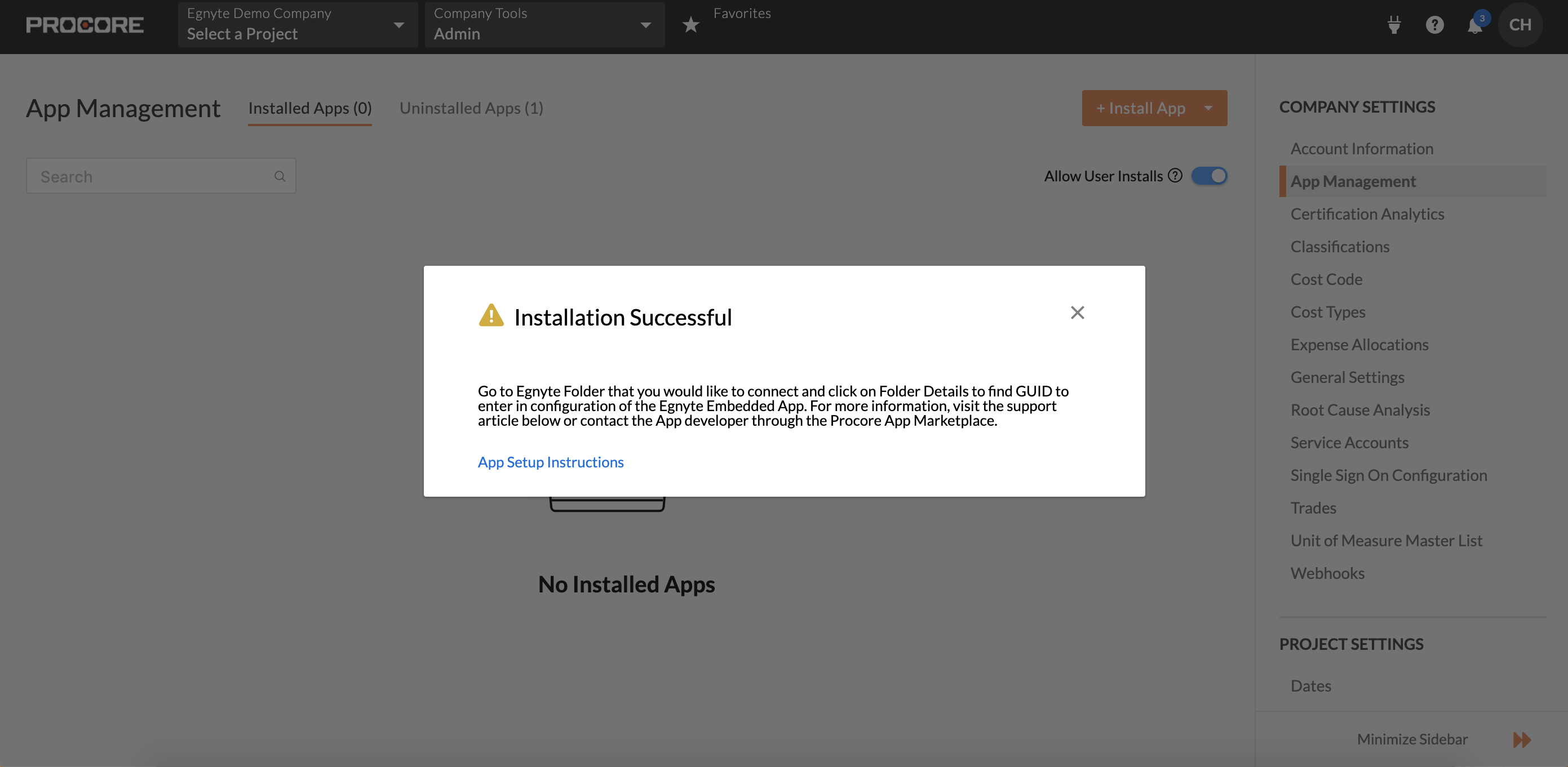 Procore software interface
